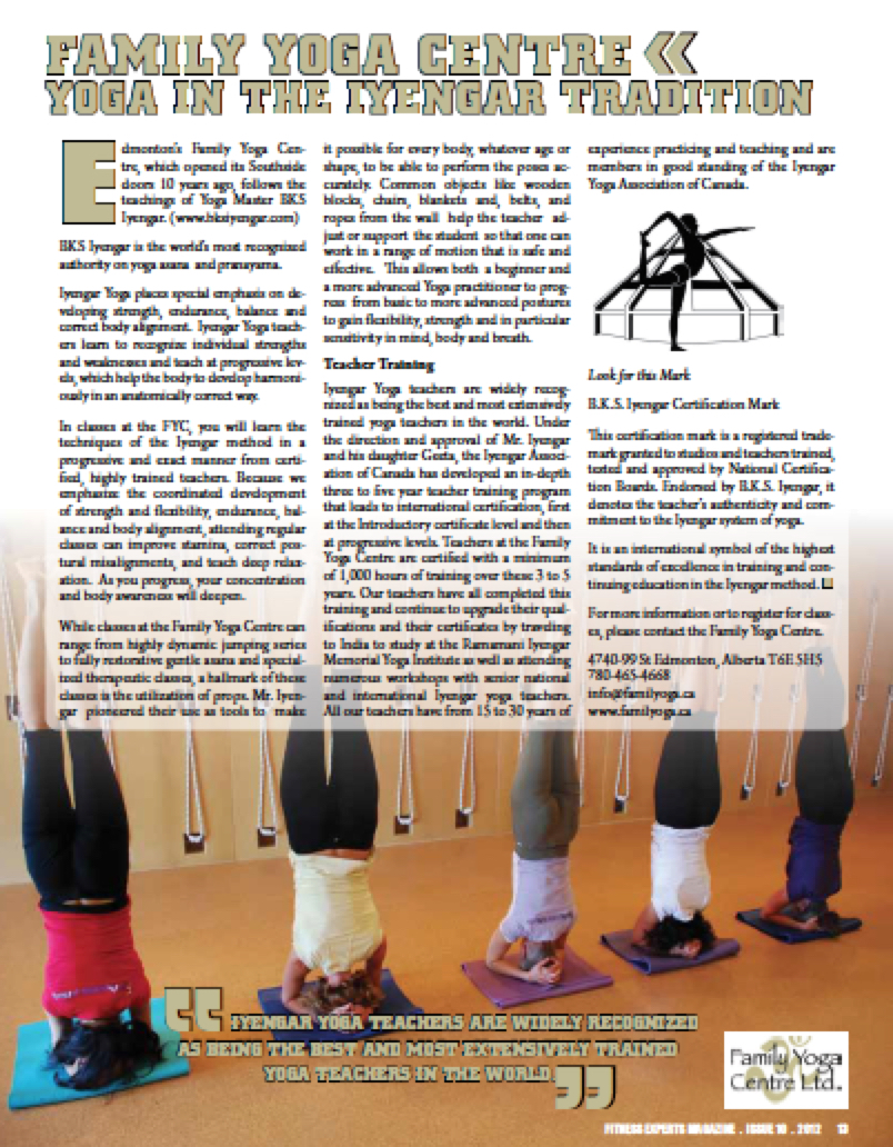 Magazine article on Family Yoga Centre, Edmonton